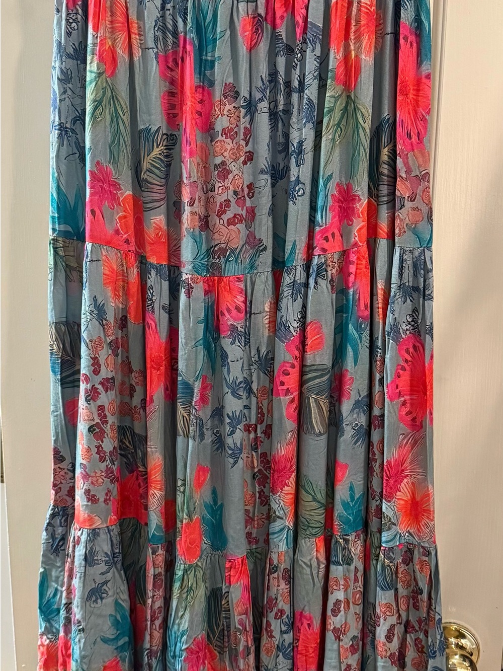 Natural Life Blue Floral Tiered Maxi Skirt